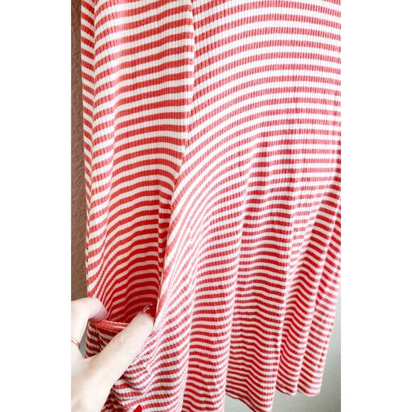 Lilypad Orange White Striped Mini Dress Front Pockets M Lightweight Stretchy - Picture 2 of 6